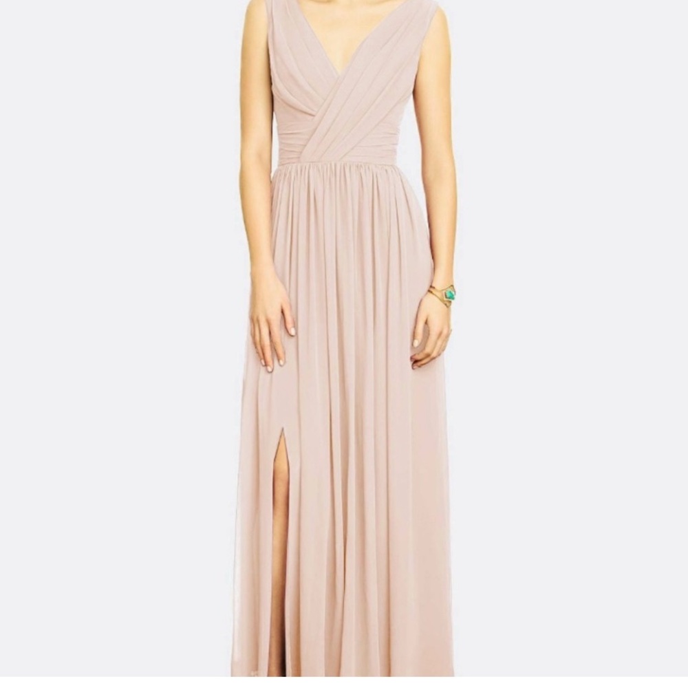 Dessy Collection Pink Pleated Maxi Gown V-Neck Sleeveless